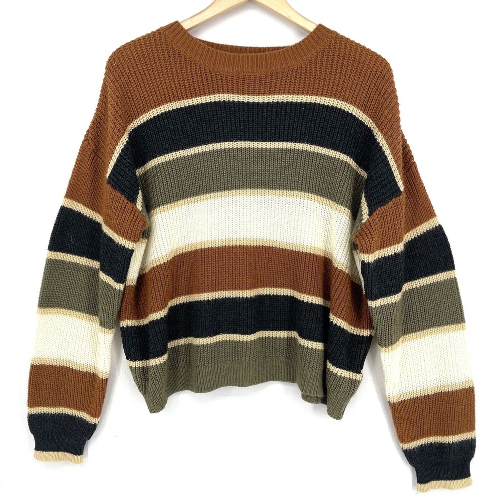 Shein Pullover Sweater Drop Shoulder Long Slv Mock Neck Multi Stripe Size Large